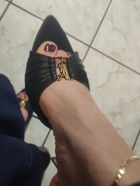 Yves Saint Laurent Shoes - Yves Saint Laurent Black Pointed Toe Mules with Gold YSL Logo